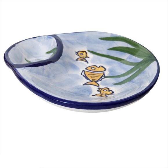 Algarve Portugal Hand Painted Olive Divided Dish - Picture 3 of 6